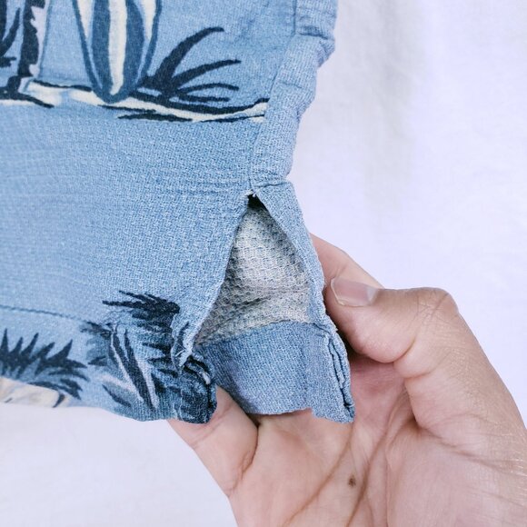Paradise Blue 100% Silk Blue Beach Surfer Hawaiian Palm Trees Waffle Knit Size M - Picture 11 of 15